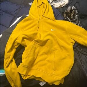 Nike Men's Crewneck Hoodie in Mustard Yellow with White Swoosh